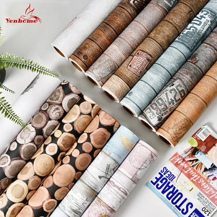 

Room Decor Waterproof Self-adhesive Wallpaper Kids Room Bedroom Living Room Sticker Films Vintage Poster Wood Grain Wall Sticker