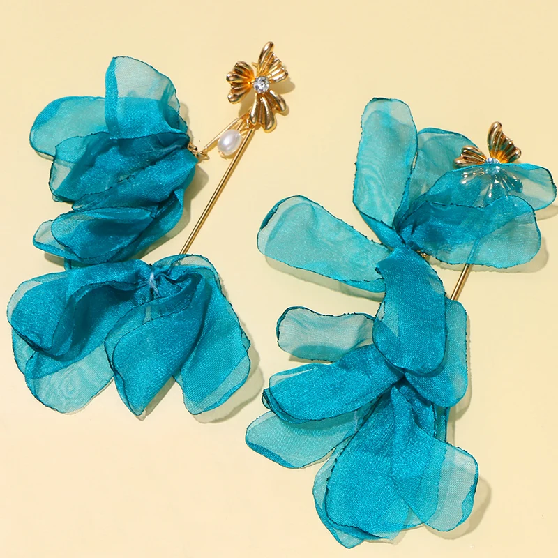 KOMi Bohemian Colorful Flower Dangle Earrings Fabric Pearl Metal Elegant Trendy for Women Girls Party Jewelry K0167 | Украшения и