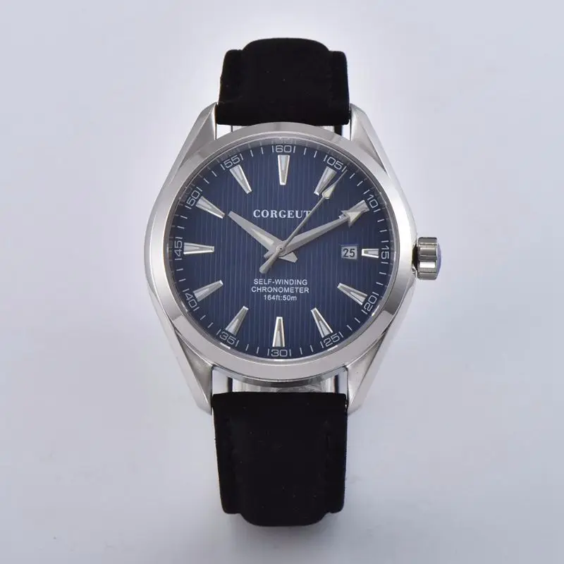 blue dial Роскошные Corgeut автоматические часы Механические мужские кожаные Наручные часы сапфировые водонепроницаемые спортивные повседневные мужские часы - Цвет: blue dial