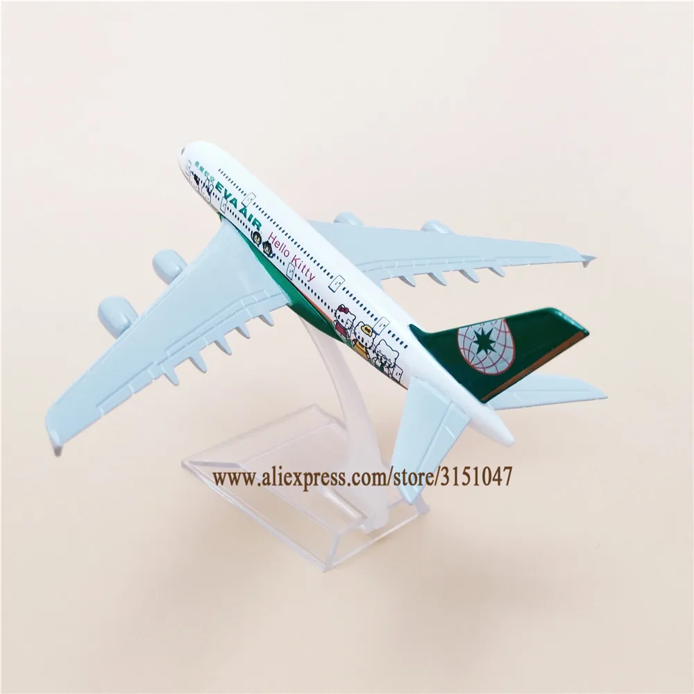 Сплав металла EVA AIR HELLO KITTY A380 авиалиний зеленый самолет модель Airbus 380 самолет модель стенд самолет для детей Подарки 16 см