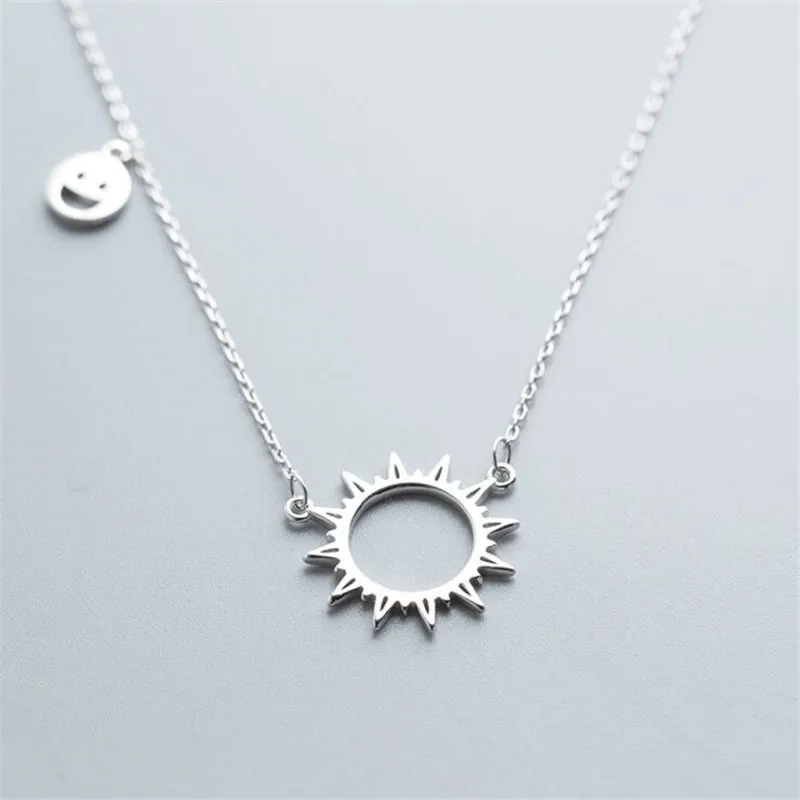 New Fashion Sun Smiley Temperament 925 Sterling Silver Jewelry Hollow Simple Popular Clavicle Chain Necklaces XL092 - Image 2