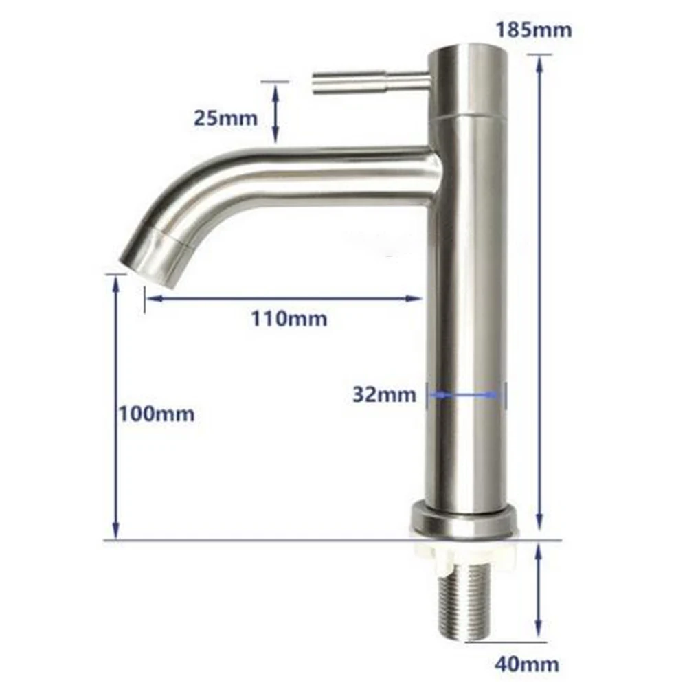 

18.5cm Faucet 304 Stainless Steel Bathroom Toilet Basin Sink Single Handle