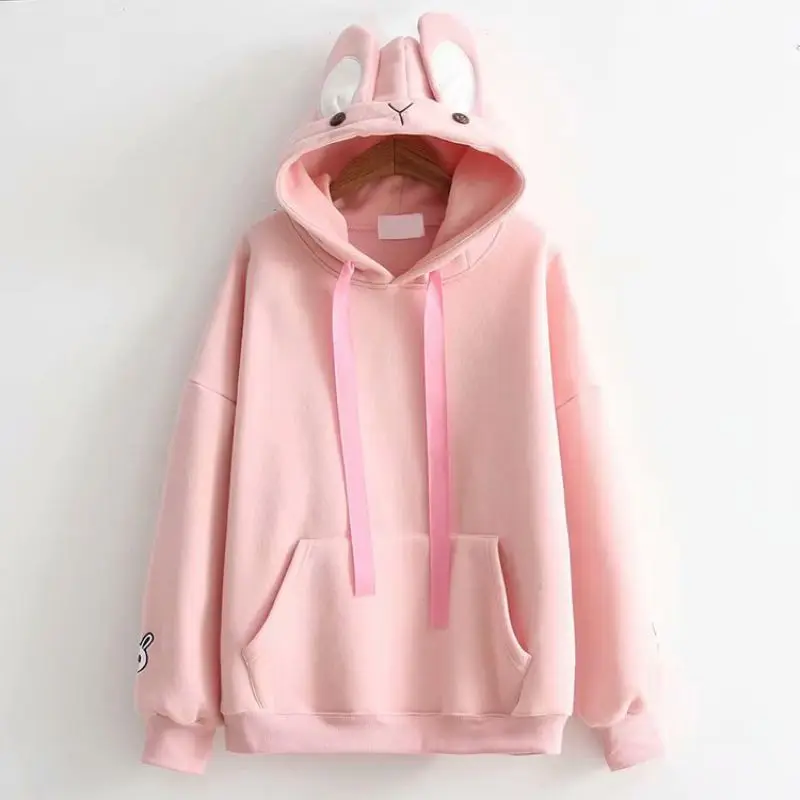 p Женская толстовка Kawaii с капюшоном и заячьими ушками, Корейская Милая теплая Осенняя зимняя женская Свободная Толстовка с капюшоном, милая одежда - Цвет: p