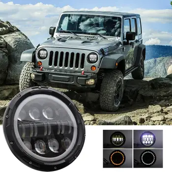 

1PC Car Eye Headlight 6000K White + 3000k Gold 9-30V 500w Round Shape 7-inch LED Angel Eye Headlamp Bulbs For Jeep Wrangler JK
