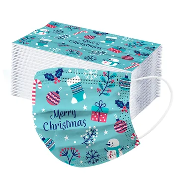 

50/100pcs Children's Christmas Pattern Printing Disposable Face Mask 3 Layer Non-woven Adjustable Ear Loop Mascarilla Masque
