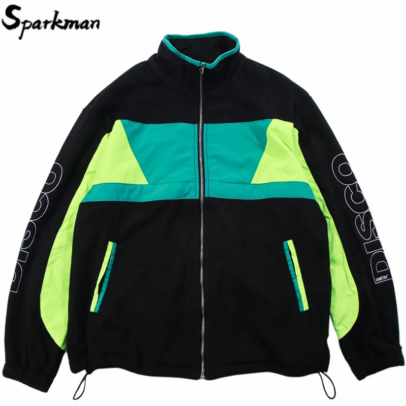 

Men Hip Hop Jacket Coral Fleece Velvet Color Block Harajuku Streetwear Track Jacket Windbreaker Autumn 2019 Zipper Jacket Coat
