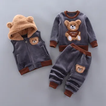 

Baby Girls Autumn Casual Clothes Boys Winter Plush Hooded Zipper Jacket Ears Hooded Vest Bear Sweater Pants 3pcs Kids Clothes
