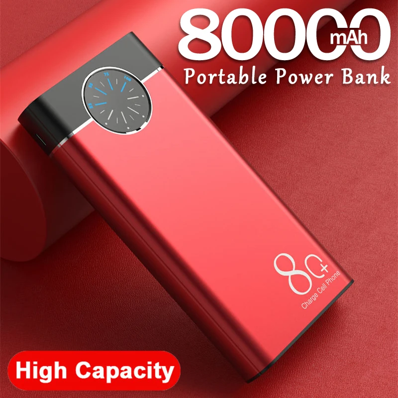 80000mAh Power Bank Portable Charger Large Capacity 2USB LED Lamp External Battery Powerbank for Xiaomi IPhone Samsung | Мобильные