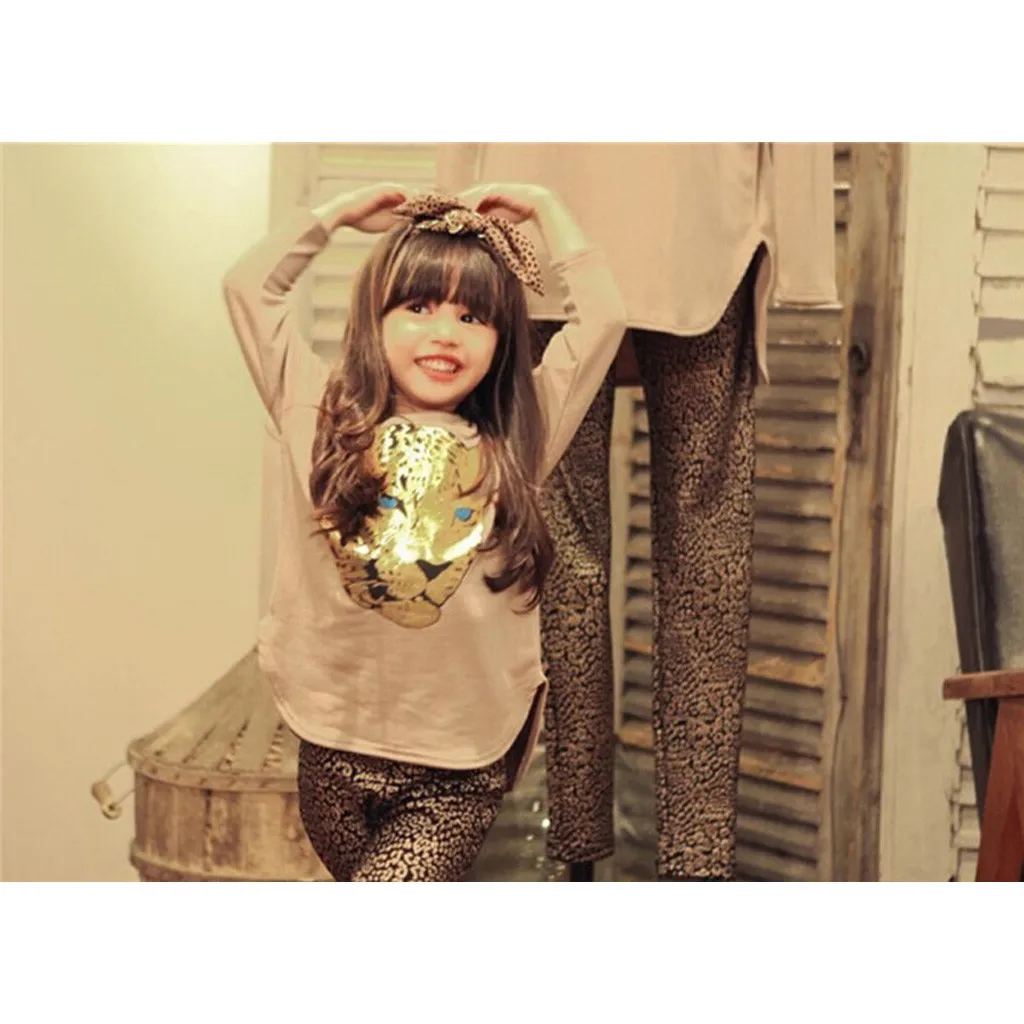 

Autumn Toddler Baby Girls Sets Tiger Print Long Sleeve Clothes 2PCS Tops+Leopard Pants Outfit Costume vetement enfant fille