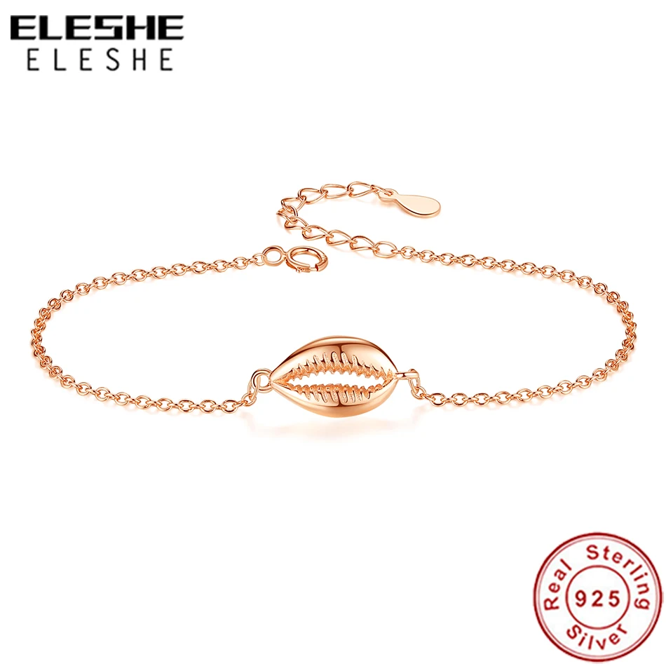 

ELESHE 925 Sterling Silver Bracelet Gold Cowrie Shell Bracelets for Women Adjustable Chain Beads Charm Bracelet Beach Jewelry