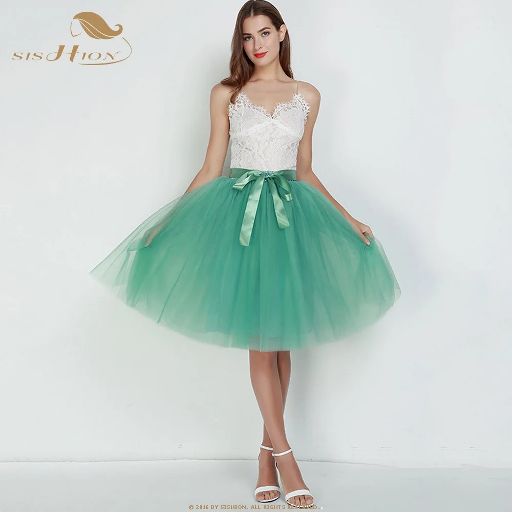 Light Green SISHION 7 слоев Модная Тюлевая юбка плиссированные юбки-пачки QY0342 Женская Нижняя юбка подружки невесты винтажная юбка миди - Цвет: Light Green