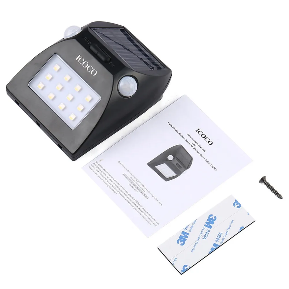 ICOCO 12LED Открытый датчик движения Солнечный свет широкоугольный дизайн с белым и красным цветом Регулируемая яркость 2 движения головки