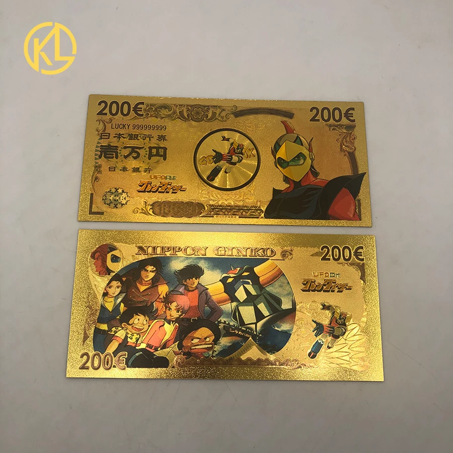 new 10 pcs UFO Robot Grendizer Goldorak Japanese Anime 200 EURO Gold Banknote card for childhood memory Collection