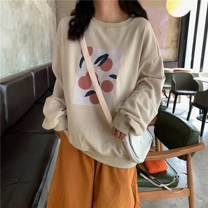 

Alien Kitty Loose Print Orange Casual Pullover Chic Soft Oversize Fashion Sweet Fresh High Quality Warm Women Female Sweatshirt