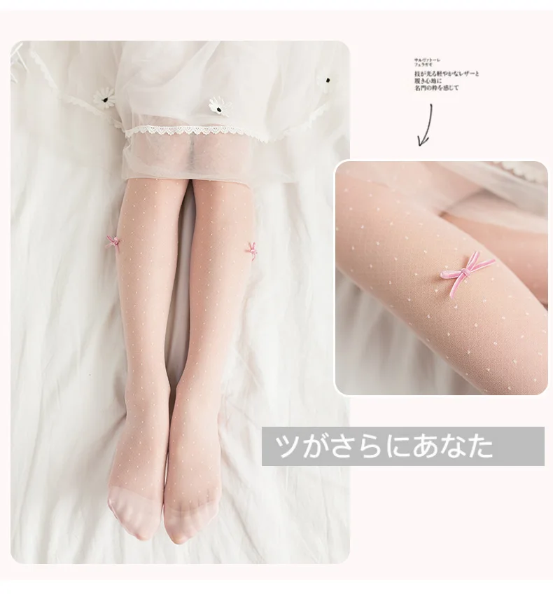 Модные летние милые колготки в горошек с бантом для девочек; ультратонкая детская одежда; чулки для девочек; детские танцевальные колготки