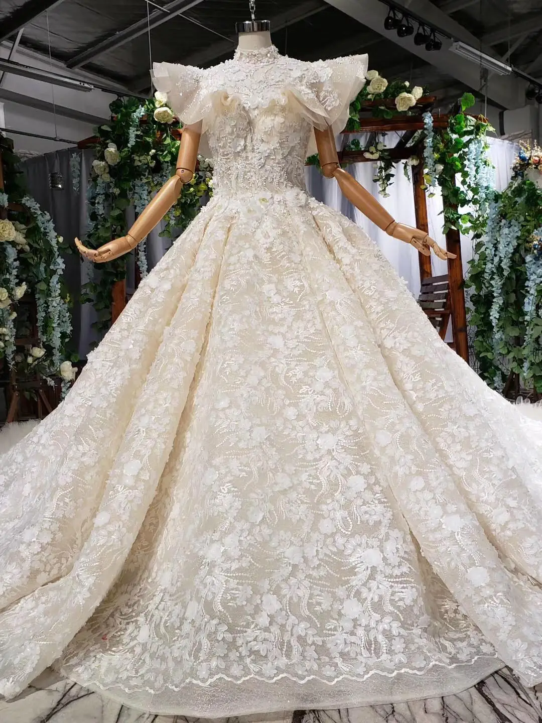 Индивидуальные рукава Vestido De Noiva мусульманские свадебные платья бальное платье с бисером и кружевными оборками Бохо Дубай арабские свадебные платья - Цвет: Шампанское