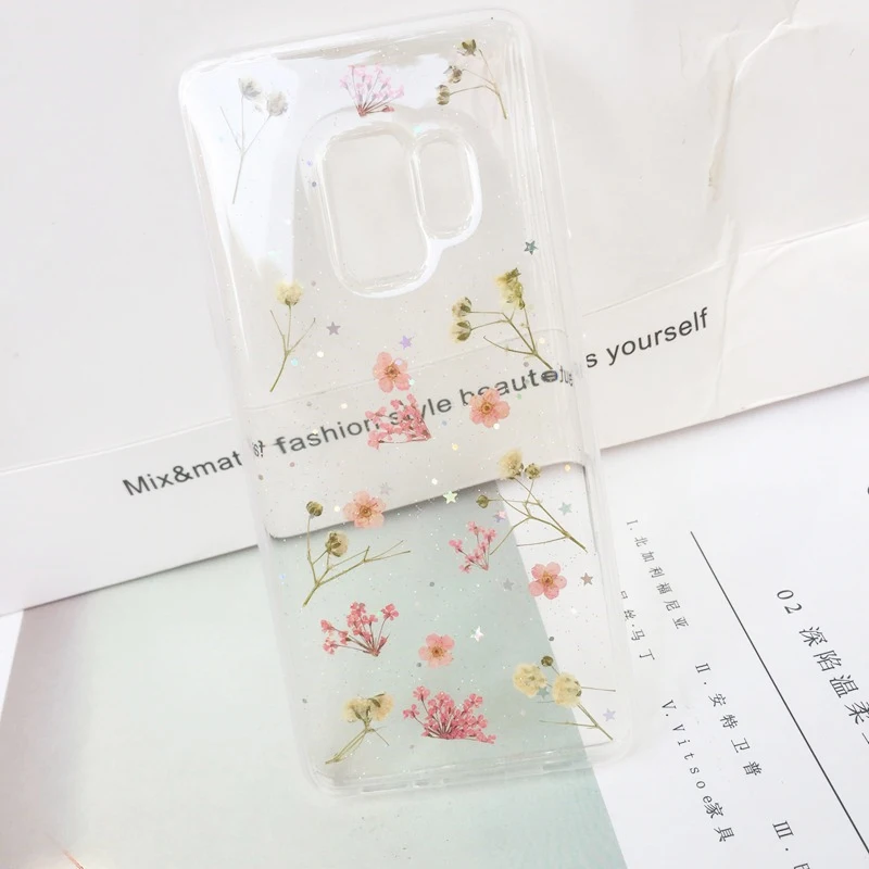 Tfshining живыми цветами чехол для телефона для samsung Galaxy S8 S9 плюс S10 Plus Note 9 8 ручной высушенный цветочный прессованные прозрачный чехол из ТПУ