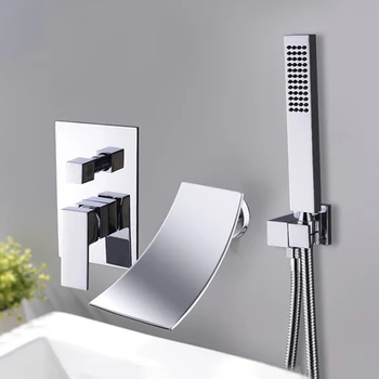 

Uythner Chrome Bathtub Faucet Mixer Basin Tap With Sprayer Hand Shower Waterfall Spout Tub Bathroom Faucet Hot&Cold Water Mixer