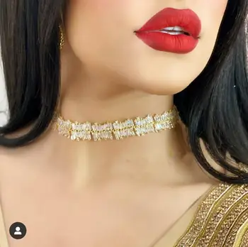 

janekelly cz drop choker baguette cz charm necklace luxury fashion women statement necklaces Gold