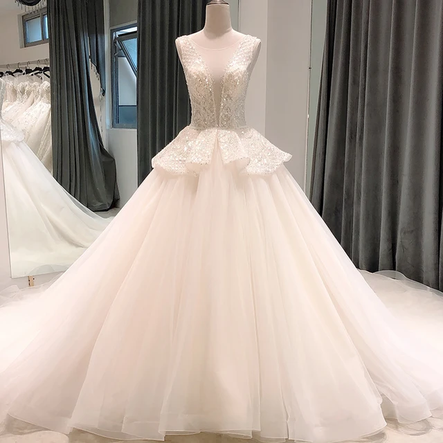 SL-8079 wedding dress 2020 off white pretty simples ball gown elegante sexy beaded sequin princesse civil casamento robe femme 1