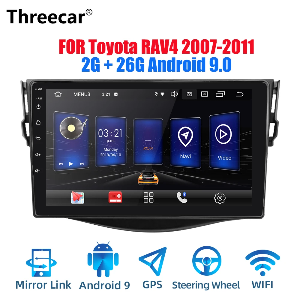 Threecar 2din Android 9 Ouad Core PX6 Автомагнитола стерео для Toyota RAV4 2007-2011 gps Navi Аудио Видео плеер Wifi