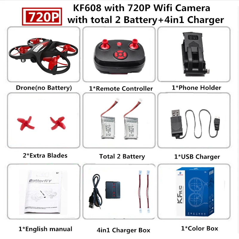 Red-Color Box-2 Радиоуправляемый мини-Дрон helicopper с hd-камерой 720 P, Wi-Fi, FPV, режим голосового управления, Квадрокоптер с цифровым зумом, удерживающий парение, высота - Цвет: Red-Color Box-2