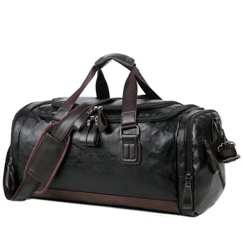 

Top Quality Casual Travel Duffel Bag PU Leather Men Handbags Big Large Capacity Travel Bags Black Mens Messenger Bag