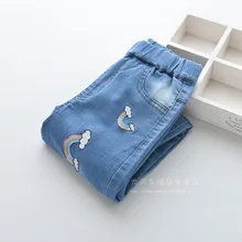 1214-11 детская одежда весенние ковбойские брюки с вышивкой в виде радужных сердечек для девочек