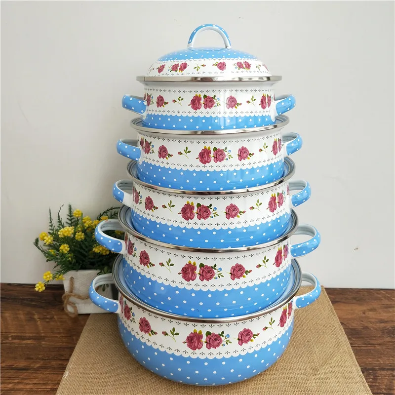 Soup pot Enamel pan 5PCS Stew Pot Porcelain kitchen cookware Casseroles