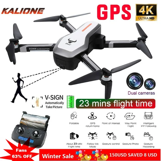 $138.9  SG906 Professional GPS 4k Drone 4k with Camera RC Quadcopter Camera drone selfie Brushless bag 5G W