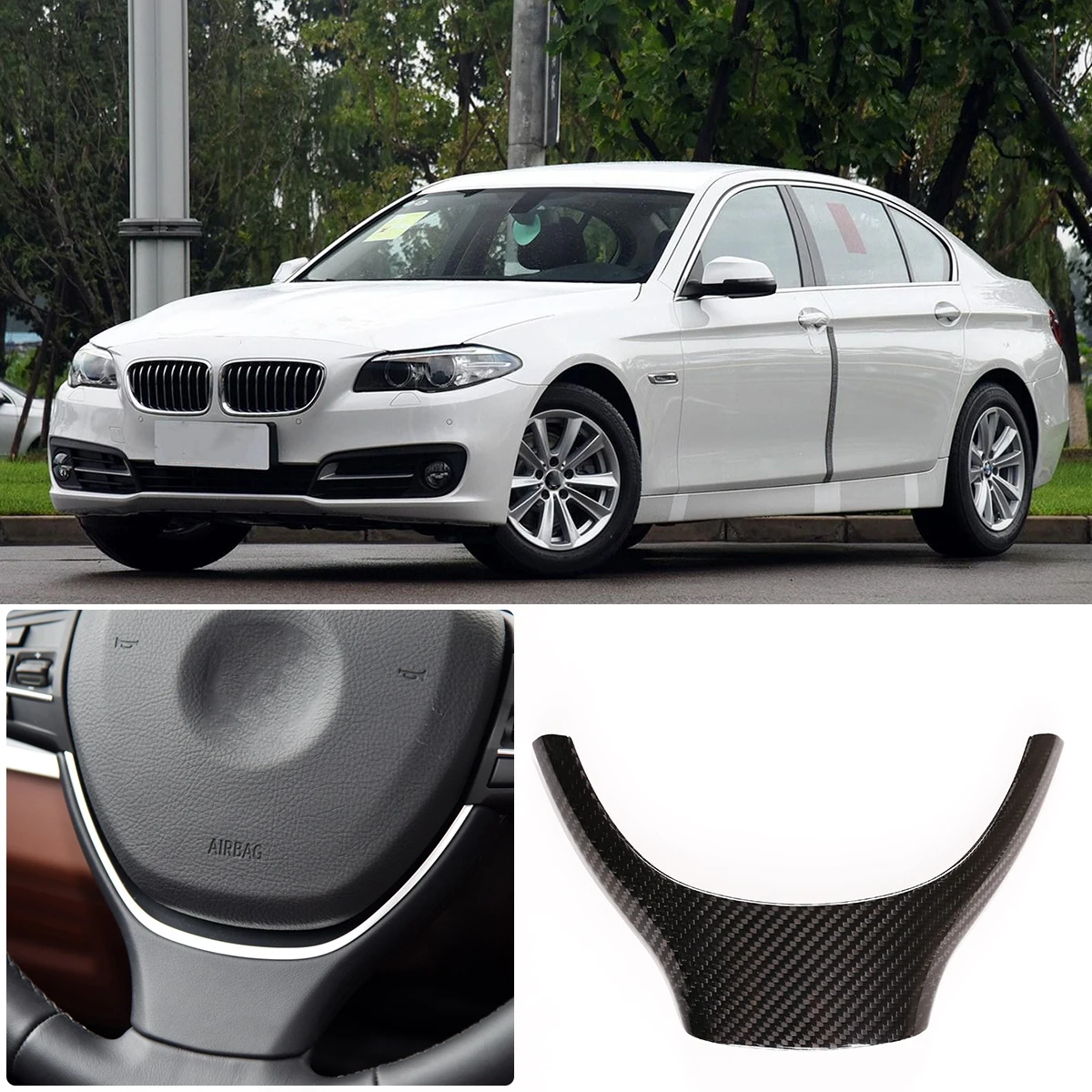 

For BMW 5 7 Series 5 Series GT F10 F01 09-17 Real Carbon Fiber Steering Wheel Moulding Cover Trim Car Accessories (Low version)