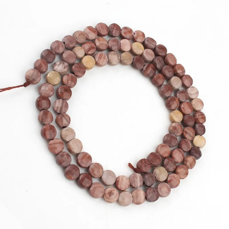 Red Wooden Stone 4*4 мм натуральный граненый Амазонит розовый кварц гранат черный Агаты бусины Круглый камень "монета" Бисер для DIY ювелирных изделий браслет 15" - Цвет: Red Wooden Stone