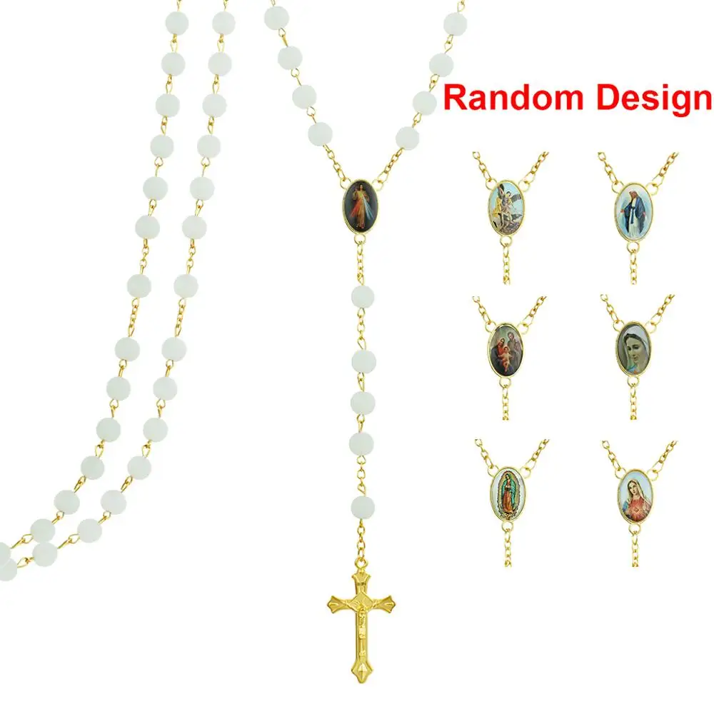 Catholic Virgin Mary Rosary Necklace Cross Pendant Necklaces for Women