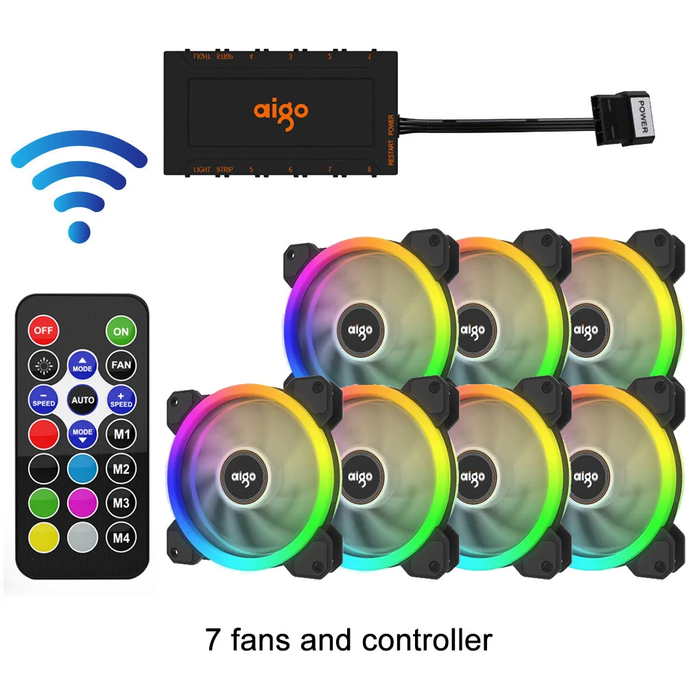 7 fans and IR Remote Чехол для компьютера darkFlash Aigo DR12 вентилятор охлаждающий вентилятор для ПК светильник RGB регулируемый светодиодный 120 мм тихий+ ИК пульт дистанционного управления кулер вентиляторы процессор игровой чехол - Цвет лезвия: 7 fans and IR Remote