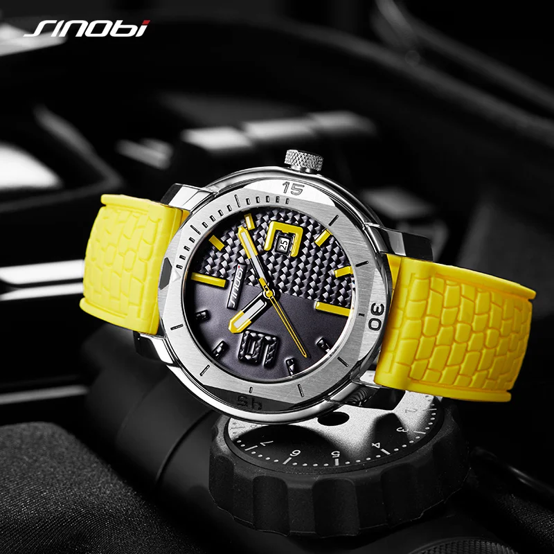 Relogio Masculino New SINOBI Mens Sports Quartz Wristwatches Top Luxury Brand Man Silicone Watch Military Stainless 3
