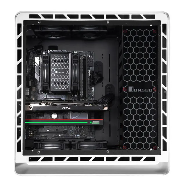 Jonsbo-ventilador de refrigeración para ordenador de escritorio, carcasa de aluminio, 3x80mm, 12V, 4 pines, RGB, sincronización GPU 6