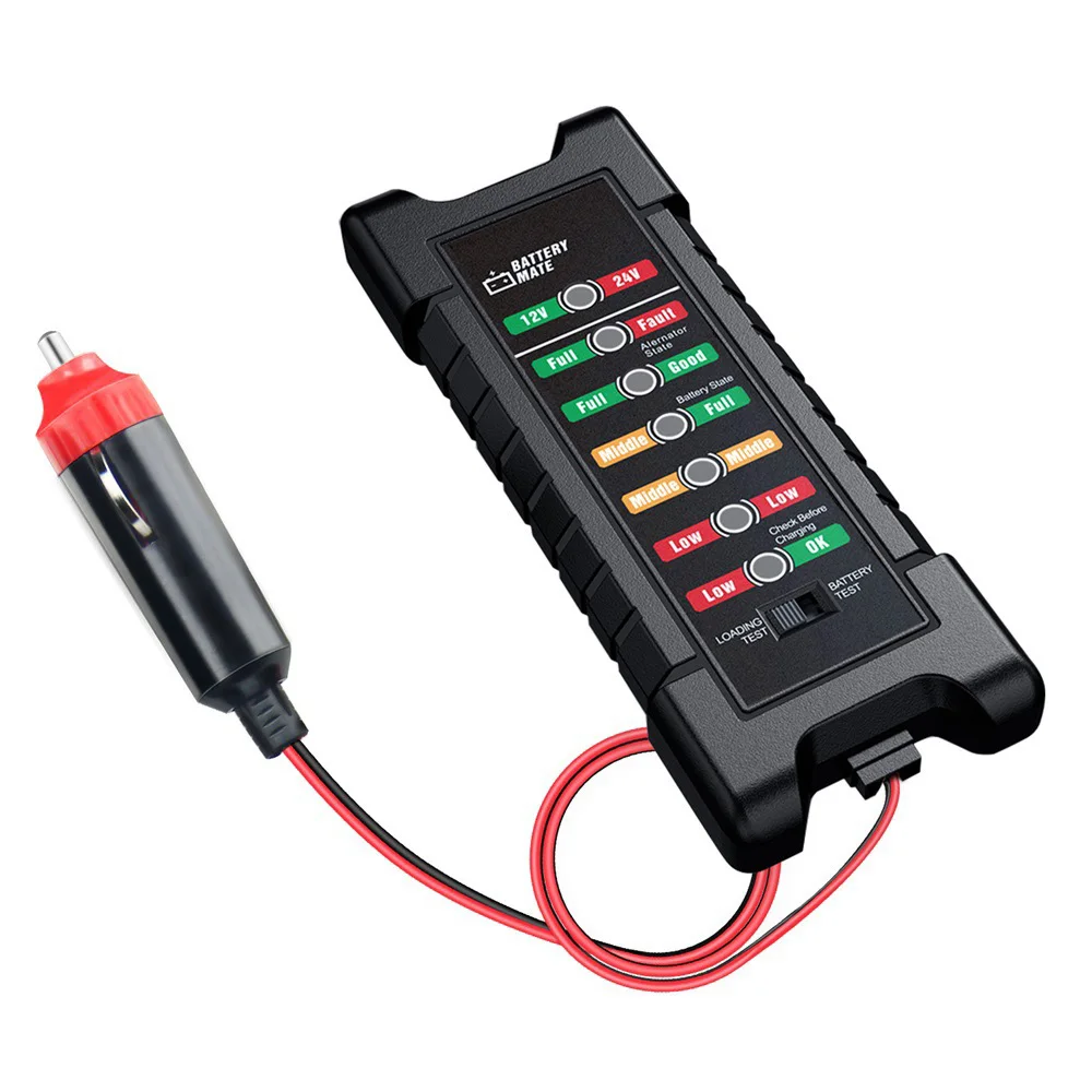 ALLOMN-probador de batería de coche, encendedor de cigarrillos, 12/24V, luz LED, prueba de fallos de coche y camión