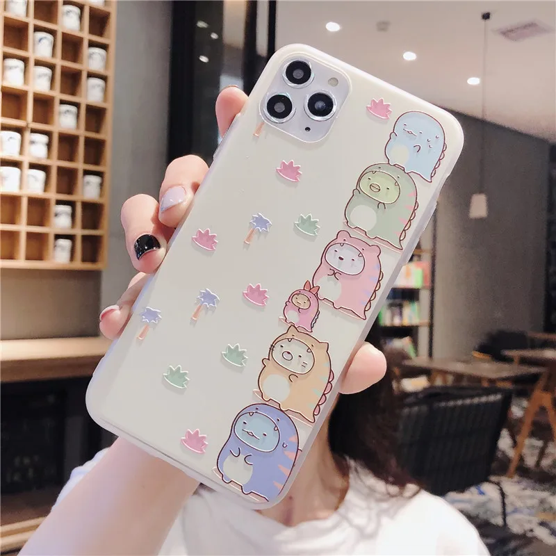 Прекрасный мультфильм Sumikko Gurashi цветочный узор рельеф два в одном материал задняя крышка для iPhone 11 Pro Max 7 8 Plus X Xs XR чехлы - Цвет: Бежевый