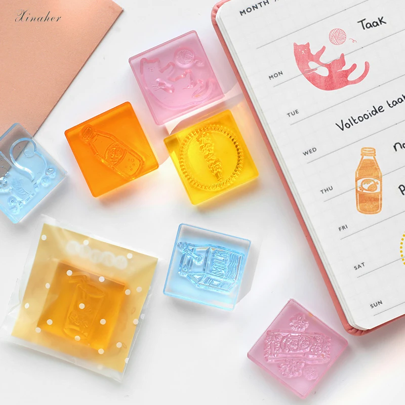 XINAHER 1 шт. цветные прозрачные штампы в виде напитков и животных сделай сам