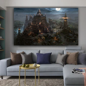 

1 Piece Canvas Painting Cartoon Castle Moonlight Buildings Posters And Prints Cuadros Wall Art Picture For Living Room Unframed
