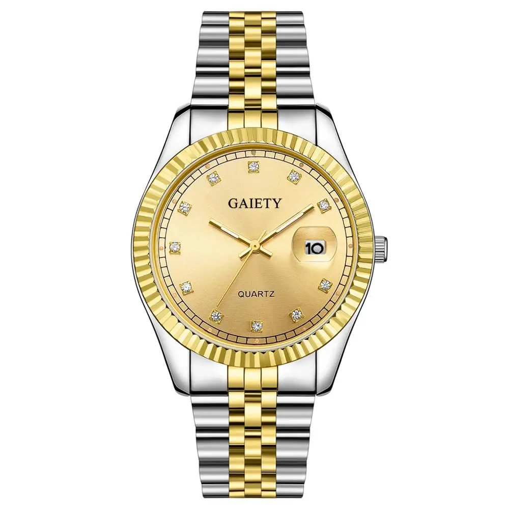 Роскошные мужские часы с бриллиантами, Топ бренд, модные мужские кварцевые часы, мужские водонепроницаемые часы с календарем из нержавеющей стали