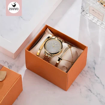 

Montre Femme Watch Women Luxury Lady Temperament Watches Bracelet 3 Pcs Set Chain Wristwatch Birthday Clock Relogio Feminino