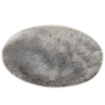 

Fake Sheepskin Woolen Rug 45x45cm Imitation Fleece Fluffy Carpet Soft Longhair Decorative Chair Cushion Canape Matte (Round gray