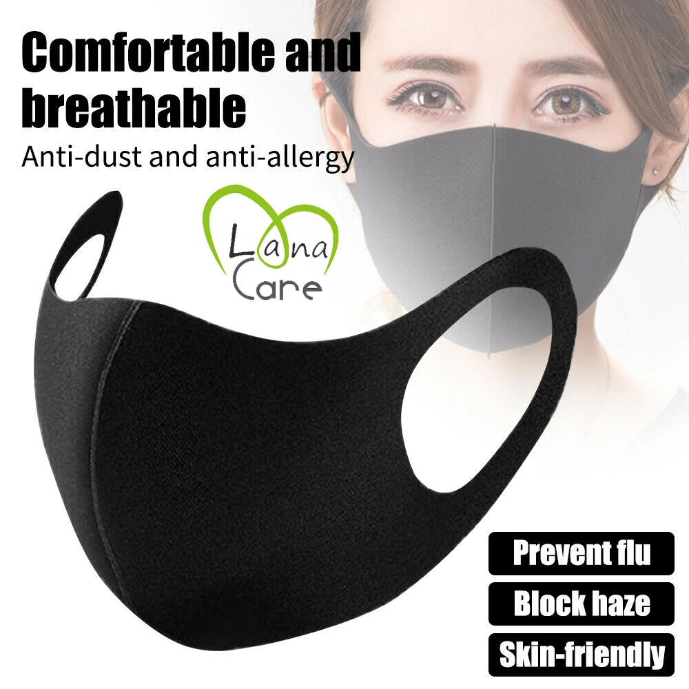 

5PCS Unisex Black Cotton Mask Reuseable Bicycle Outdoor Sports Cycling Wearing Windproof Warm Face Mouth Half Mask