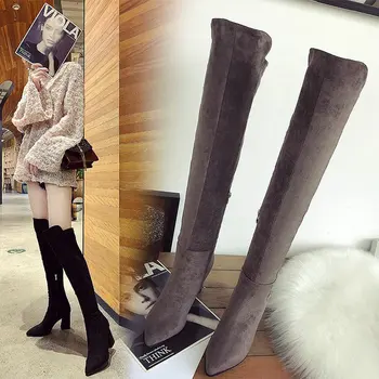 

Over-the-knee boots stretch boots female thick with 2020 autumn and winter warm new plus velvet boots women BB-32