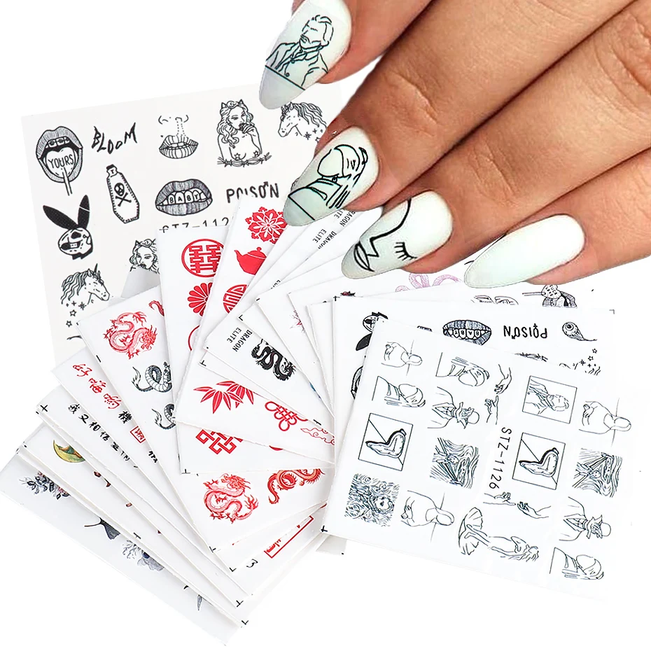 Stickers for Nails Abstract Image Women Face Water Sliders Manicure Nail Art Decorations Polish Sticker Set (3)