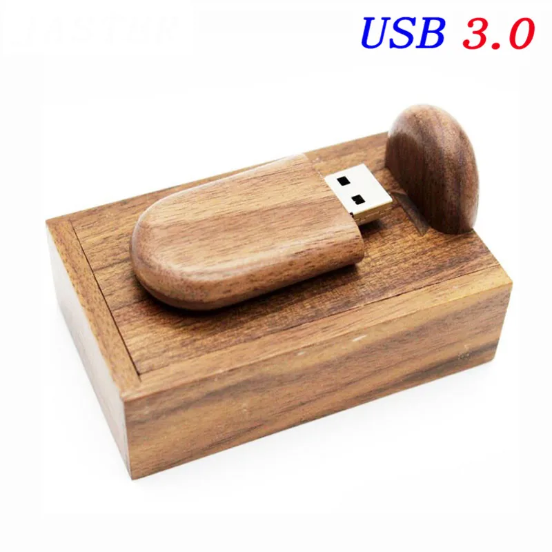 JASTER Высокоскоростной usb 3,0 Логотип Деревянный+ коробка персональный логотип печать Ручка-накопитель 8 ГБ 16 ГБ 32 ГБ 64 Гб usb Свадебный памятный подарок - Цвет: Walnut wood