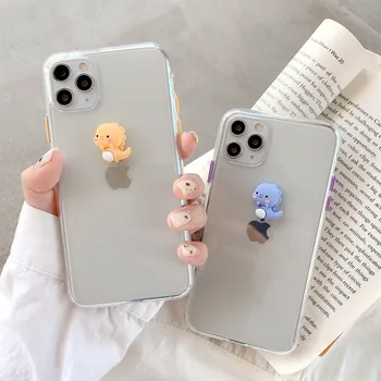 

Silicone Case for Apple Iphone 11 Pro Max 6 6s 7 8 Plus 3D Cartoon Cute The Green Dinosaur Antifall Cover For iPhone XR XS MAX