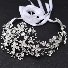 SH273 Vintage Crystal Wedding Belt Silver Diamond Flower Sash Rhinestone Belts for Dress Sparkly Bridal Sash Belt of Bride