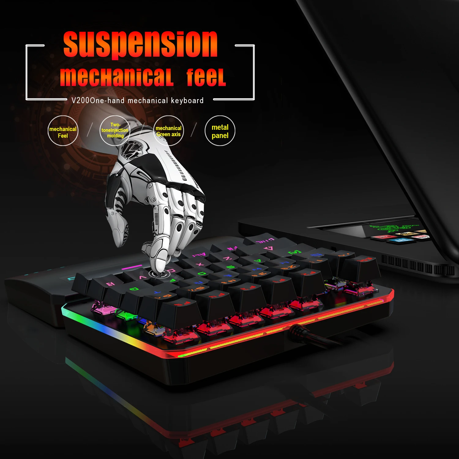 1,6 м Проводная игровая клавиатура 35 клавиш с одной рукой RGB подсветка английская геймерская клавиатура